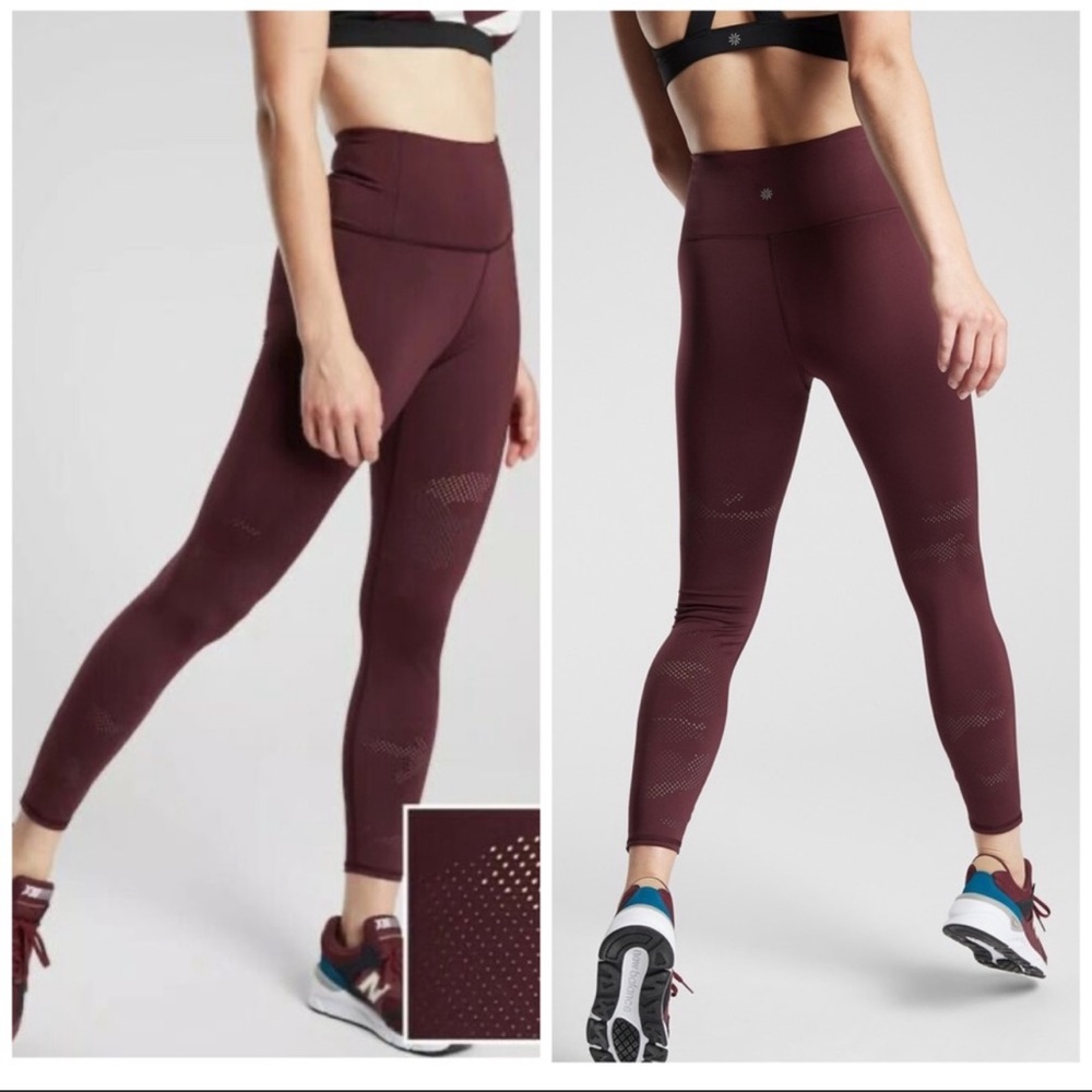 Athleta Persistence Laser Cut 7/8 Tight Burgundy